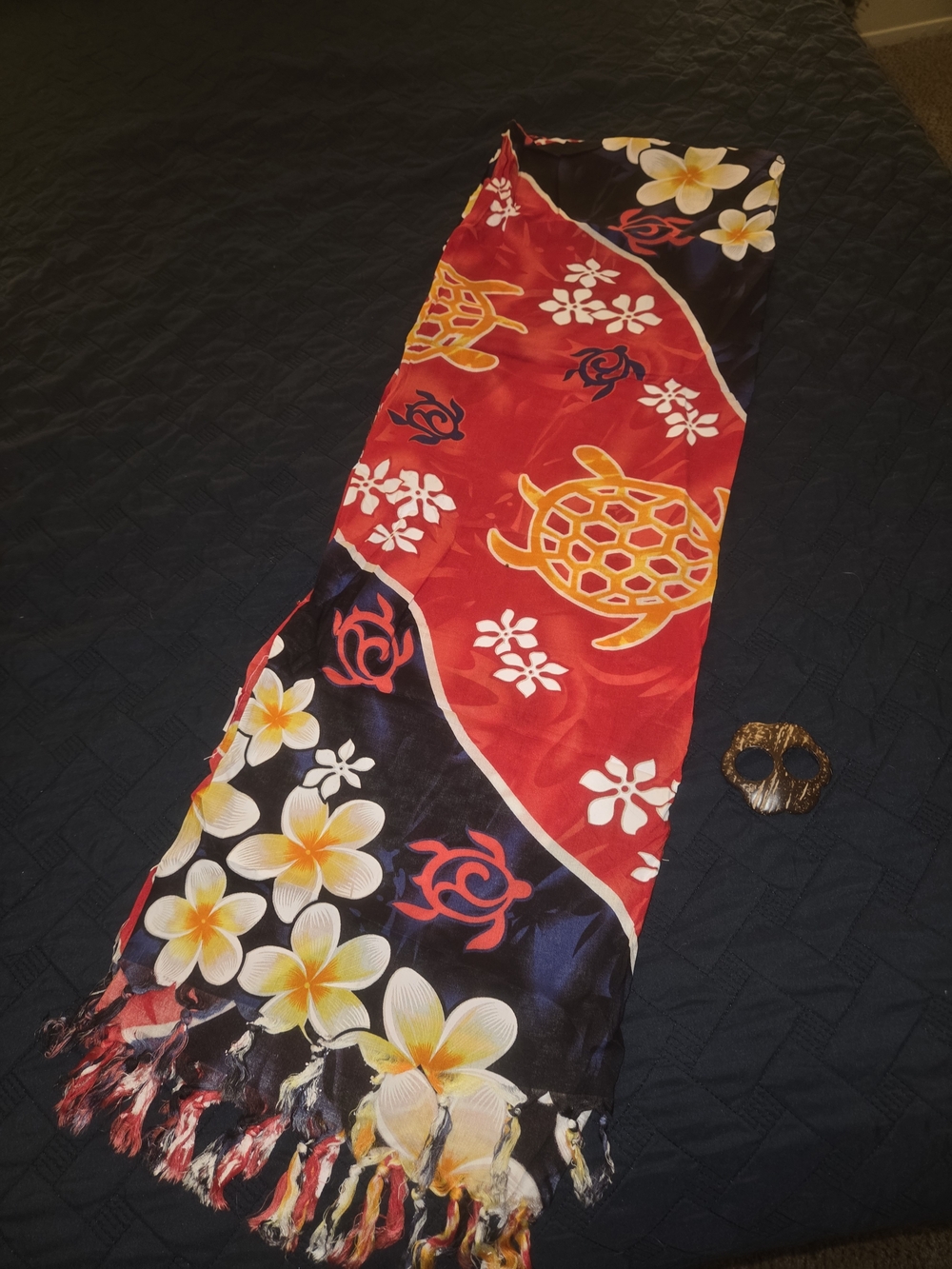 Floral Turtle Print Red & Black Scarf